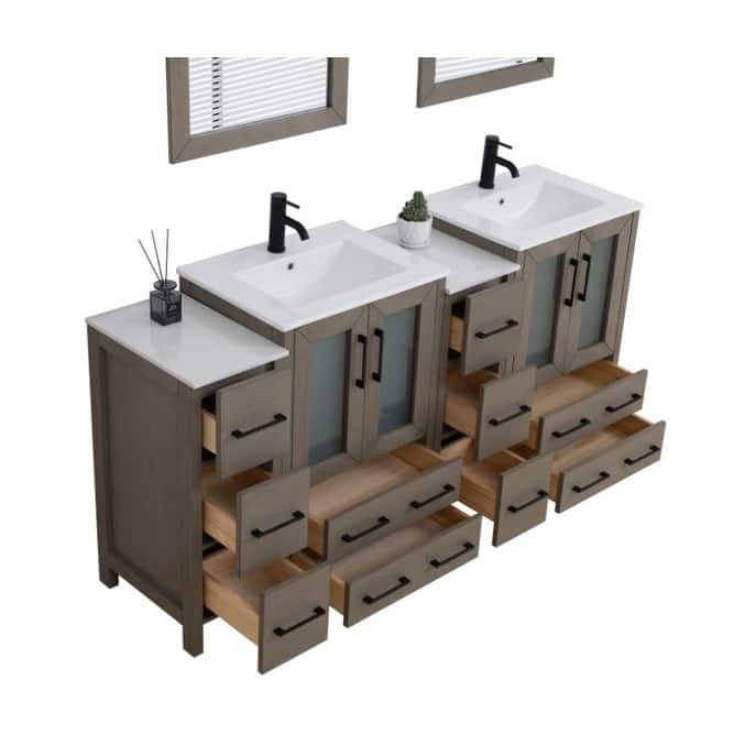 Vanity Art 72 in. Double Sink Bathroom Vanity with Top and Mirrors - 72 X 18.1 X 35.8