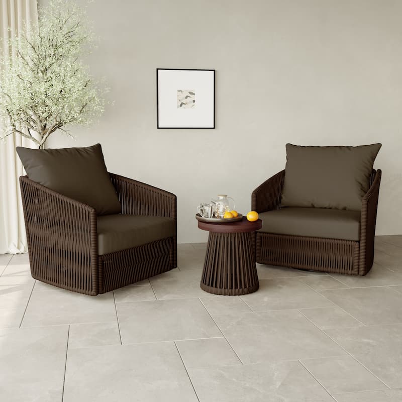 3-piece Cushioned Swivel Patio Wicker Furniture Set Outdoor Rattan Bistro Set.