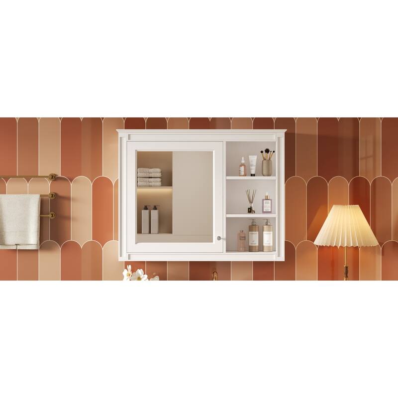 Roomfitters 36x28 Inch Medicine Cabinet, Wall Mounted Bathroom Mirror Cabinet with Adjustable Shelf, White