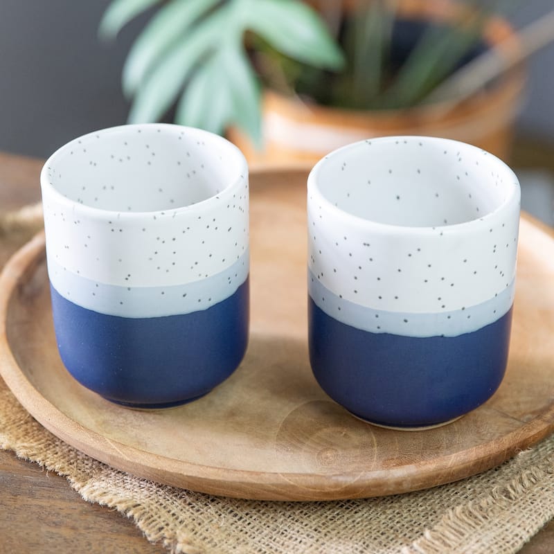 Novica Handmade Snowy Midnight Ceramic Cups (Pair)
