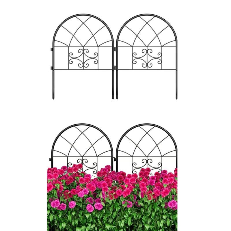 4 Panel Rustproof No Dig Garden Fence for Yard Decor, Pet Barrier - Black