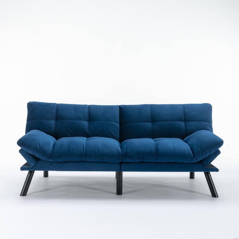Modern 2-Seater Foldable Sofa Bed with 800 lbs Capacity and Adjustable Backrest - Navy Blue