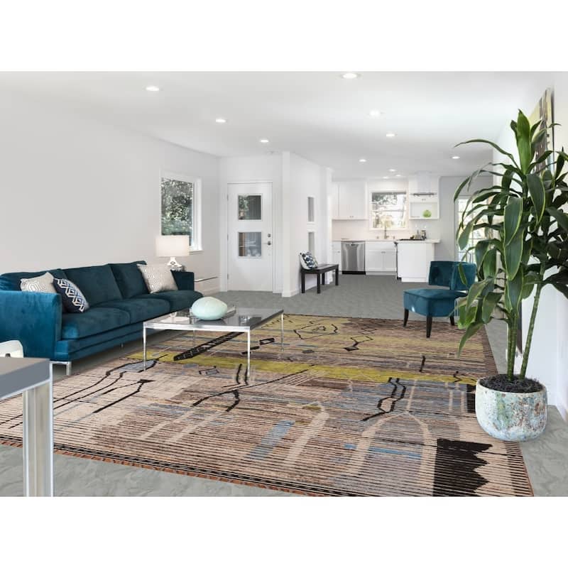 Moroccan Abstract Area Rug Handmade Modern Wool Carpet - 8'10"x 12'9"
