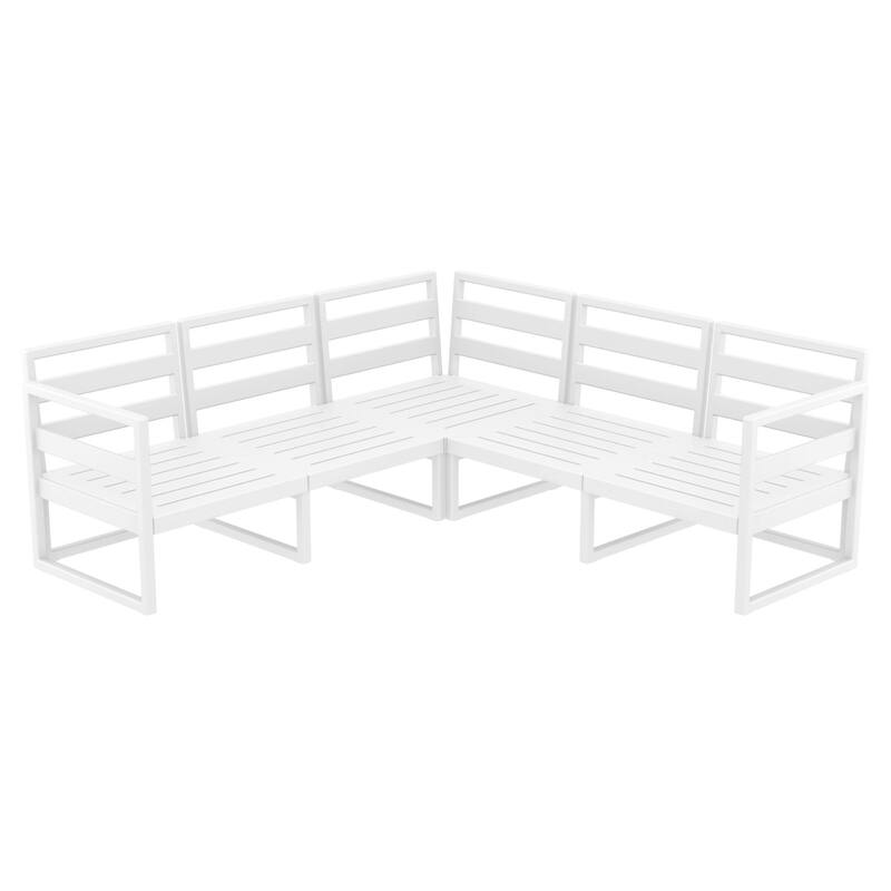 2 Piece White Patio Sectional Lounge Set with Taupe Sunbrella Cushion 78.75"