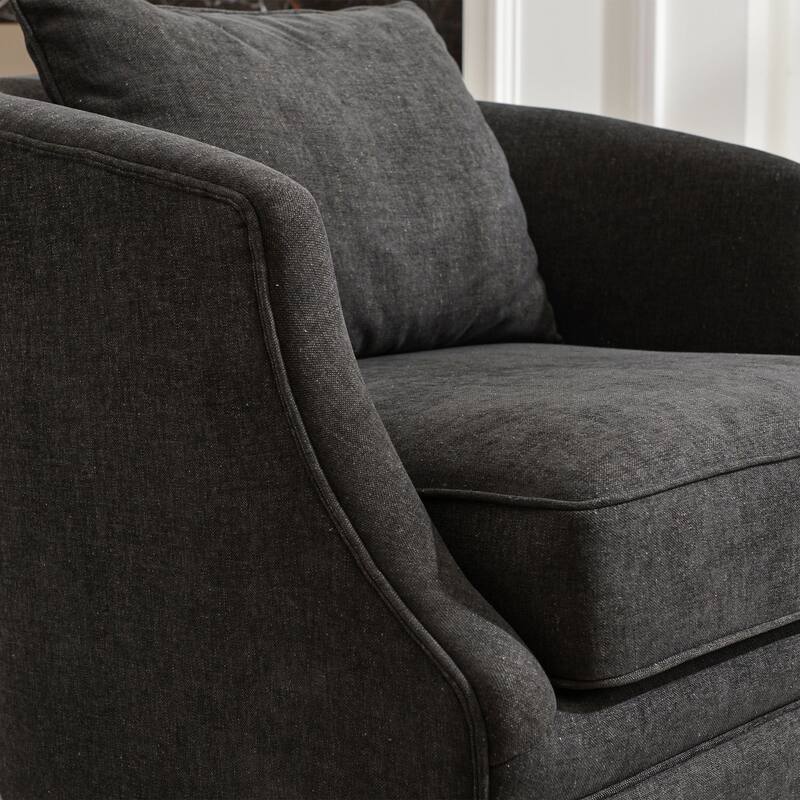 KINWELL 31" Wide Linen Fabric Upholstered Swivel Barrel Accent Chair