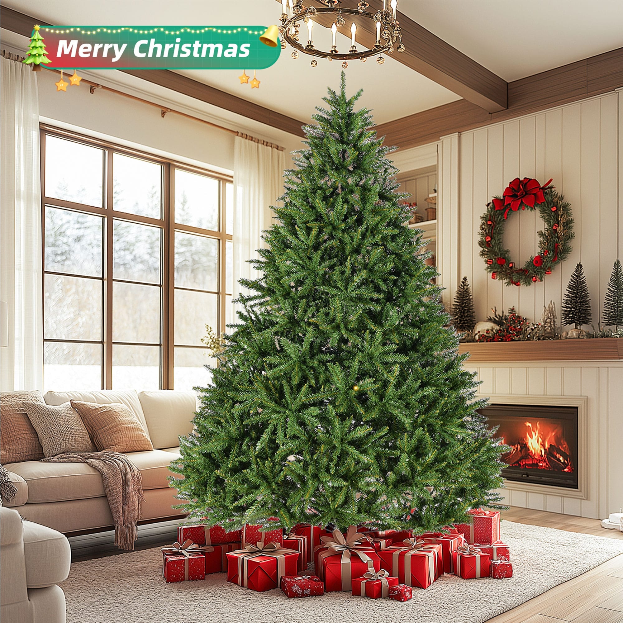 9ft Artificial Christmas Tree, Premium Unlit Hinged Full Tree - Bed Bath & Beyond
