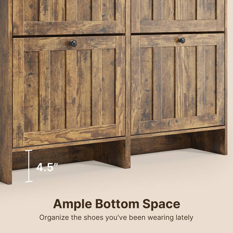 Shoe Cabinet with Flip Drawers, Slim Shoe Storage Cabinet for Entryway, Freestanding Narrow Rack with Open Storage