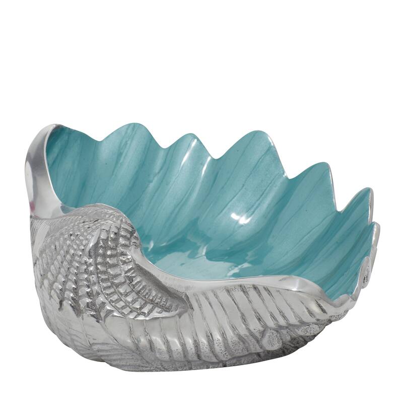 Aluminum Metal Shell Shell Serving Bowl with Enamel Interior - Teal - Roche River Decor