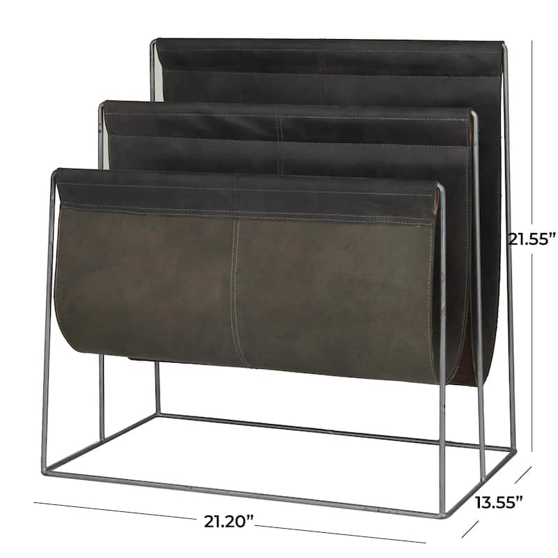 Leather 3 Slot Magazine Holder with Metal Stand - Dark Blue or Brown - Roche River Decor