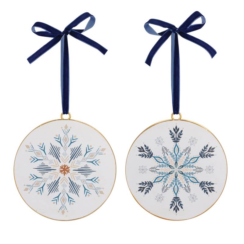 Snowflake Christmas Disc Ornaments - 6.25" - White and Blue - 12ct