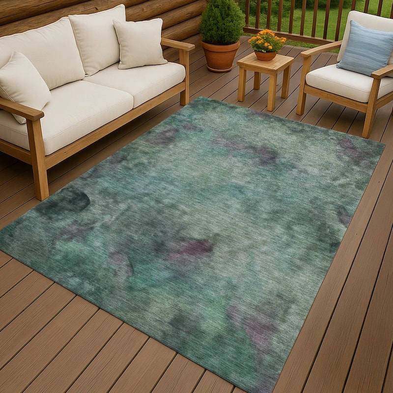 Machine Washable Indoor/ Outdoor Abstract Contemporary Chantille Rug