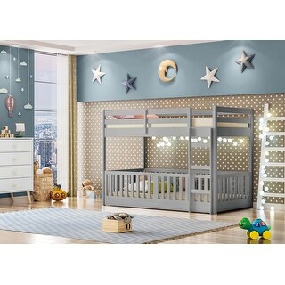 Themes and Rooms  Twin Over Twin Solid Wood Low Loft Bunk Bed with Guardrail