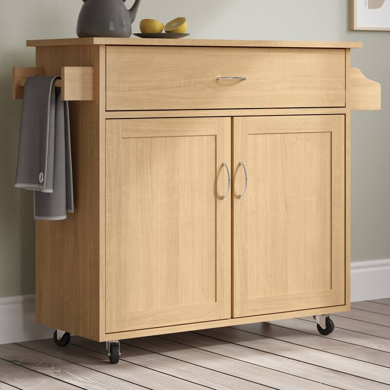 Kitchen Island with Spice Rack and Storage Cabinet - Rolling Cart with Drawers by Lavish Home (Oak)