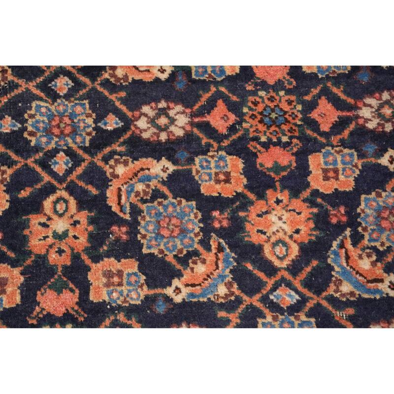 Hand Knotted Oriental 100% Wool Carpet Traditional Floral Navy Blue & Blues Tabriz Area Rug - 10' 0'' X 5' 2''