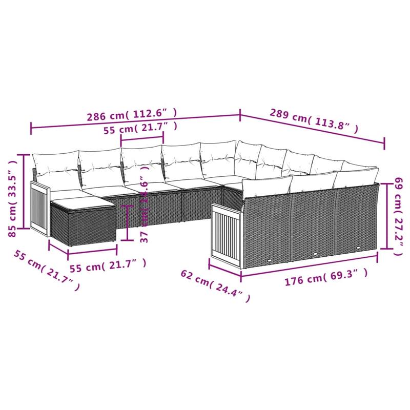 vidaXL Garden Sofa Set Black - 21.7 x 21.7 x 14.6