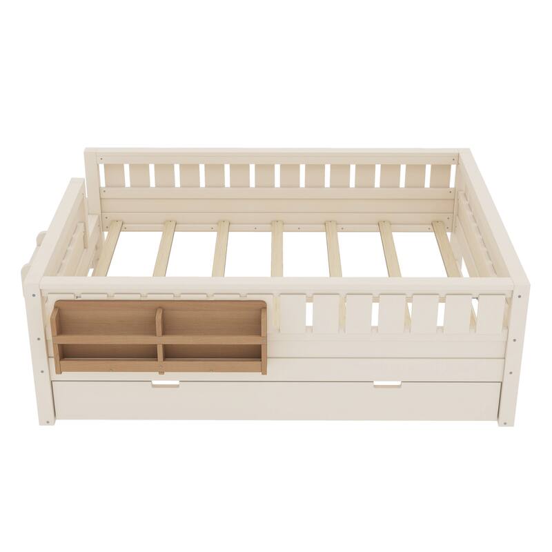 Full/Twin Loft Bed with Bookshelves, Safety Stairs & Trundle