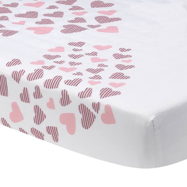 slide 2 of 5, Lambs & Ivy Signature Heart to Heart Pink/White Fitted Crib Sheet
