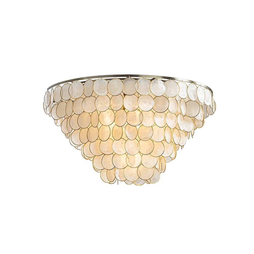 Wide Modern Coastal Aged Bronze Natural Capiz Shell Tiered Flush Mount Vintage Glam Ceiling Light For Living Room