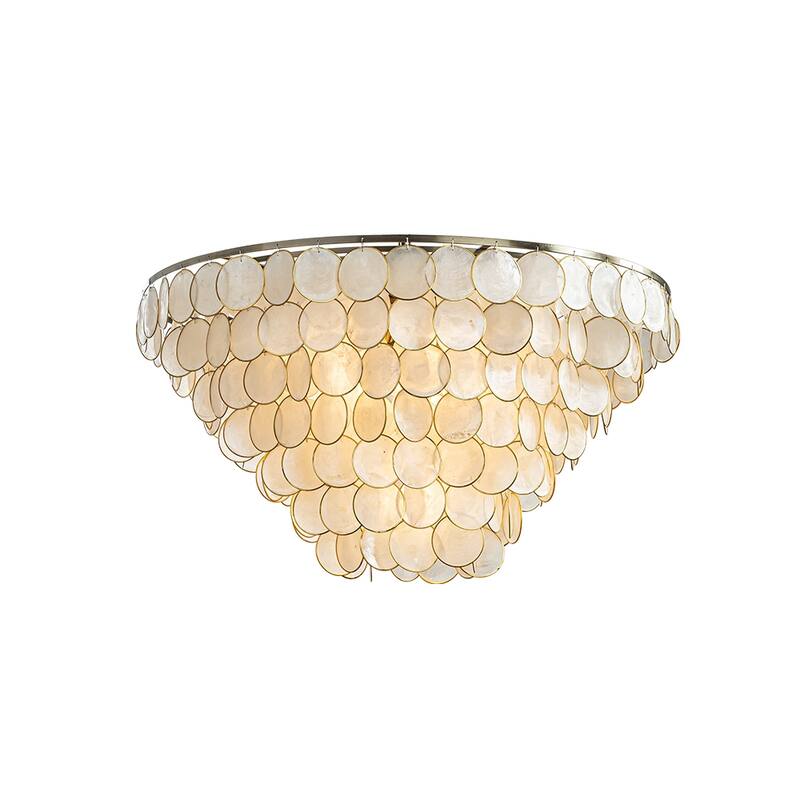 Wide Modern Coastal Aged Bronze Natural Capiz Shell Tiered Flush Mount Vintage Glam Ceiling Light For Living Room - W30'' - Aged Bronze