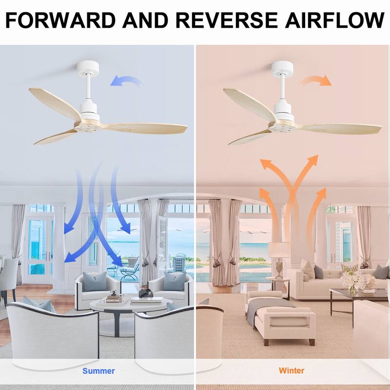 52" White Ceiling Fan with Remote,Reversible Wood Blades,Indoor and Outdoor,Angled Ceiling Adaptable