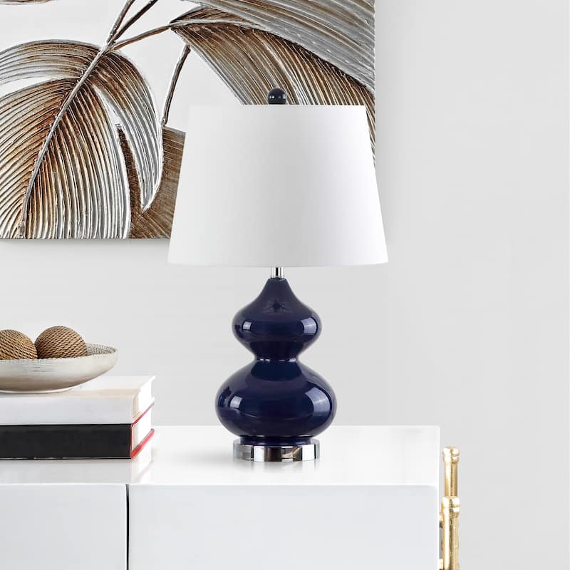 SAFAVIEH Lighting Kimberely 24-inch Double Gourd Glass White Table Lamp (Set of 2) - 14"x14"x24" - 14Wx14Dx24H