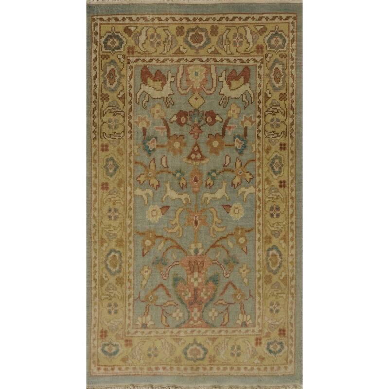 Hand Knotted Oriental 100% Wool Carpet Traditional Floral Navy Blue & Blues Ziegler Area Rug - 3' 1'' X 1' 10''