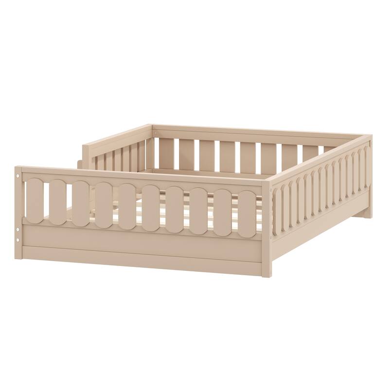 Roomfitters Full Size Wood Platform Bed with Guardrail and 2 Bookshelves