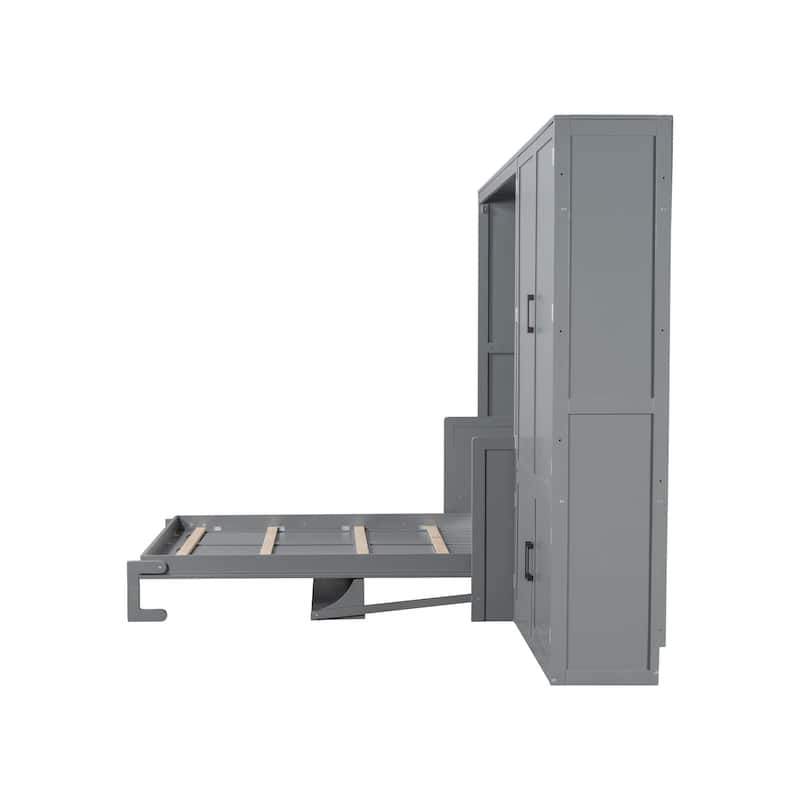 Queen Size Murphy Bed Wall Bed with Closet, Hydraulic Lift & Side Flip Design