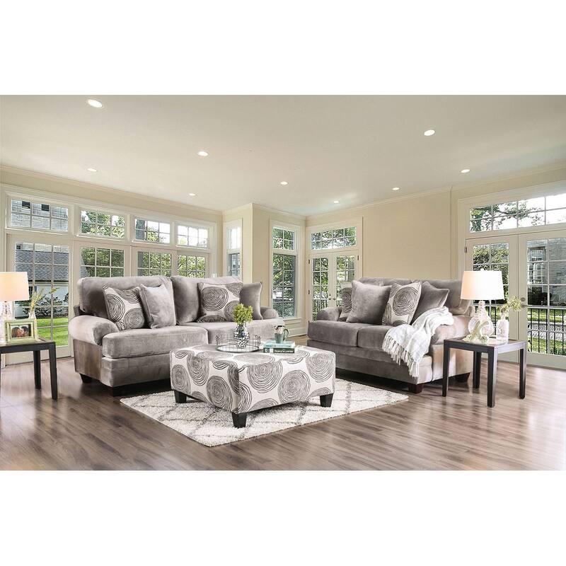 Transitional Style Pattern Finish Square Upholstery Ottoman Oversized Design Bun Legs