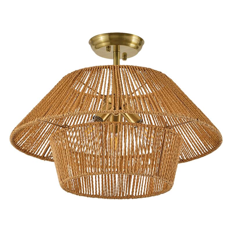 Starsky 3-Light 19.7in Rattan Handwoven Semi-flush Mount