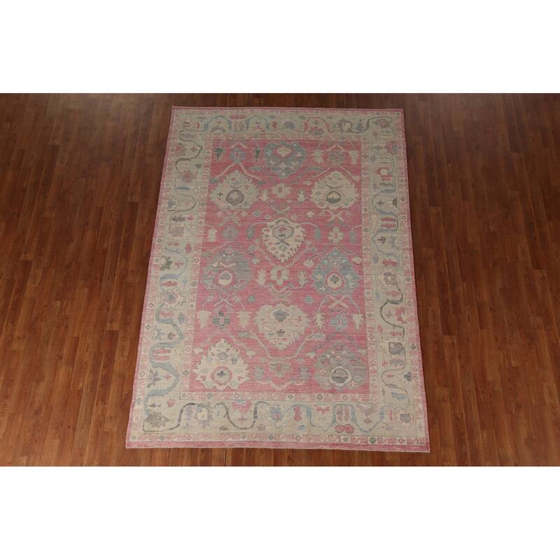 Pink Oushak Vegetable Dye Area Rug Handmade Wool Carpet - 6'0"x 8'8"