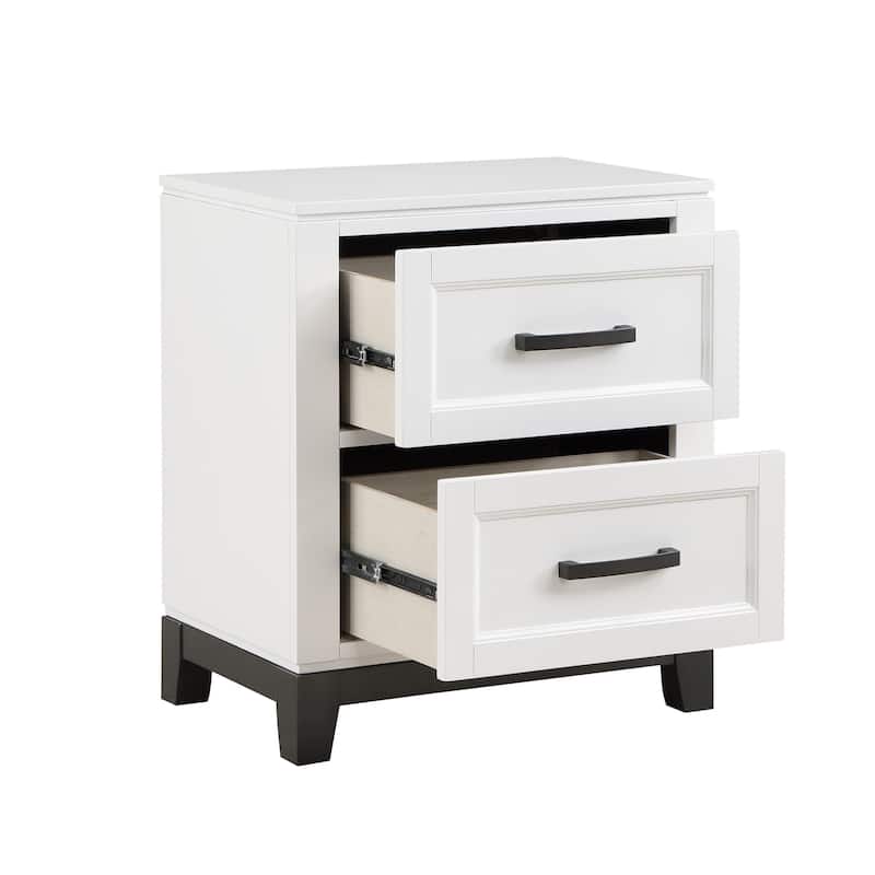 Thiem 28 Inch Nightstand with 2 Drawers, Black Handles, White Wood Finish