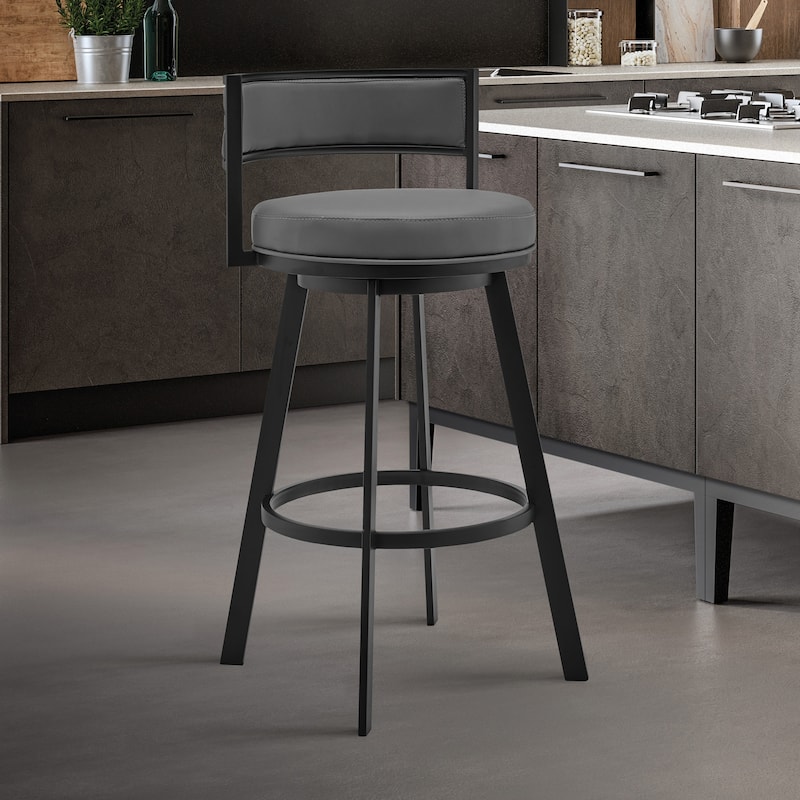 Roman Grey Faux Leather and Metal Swivel 26" Counter Stool