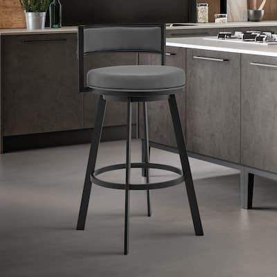 Roman Grey Faux Leather and Metal Swivel 26" Counter Stool