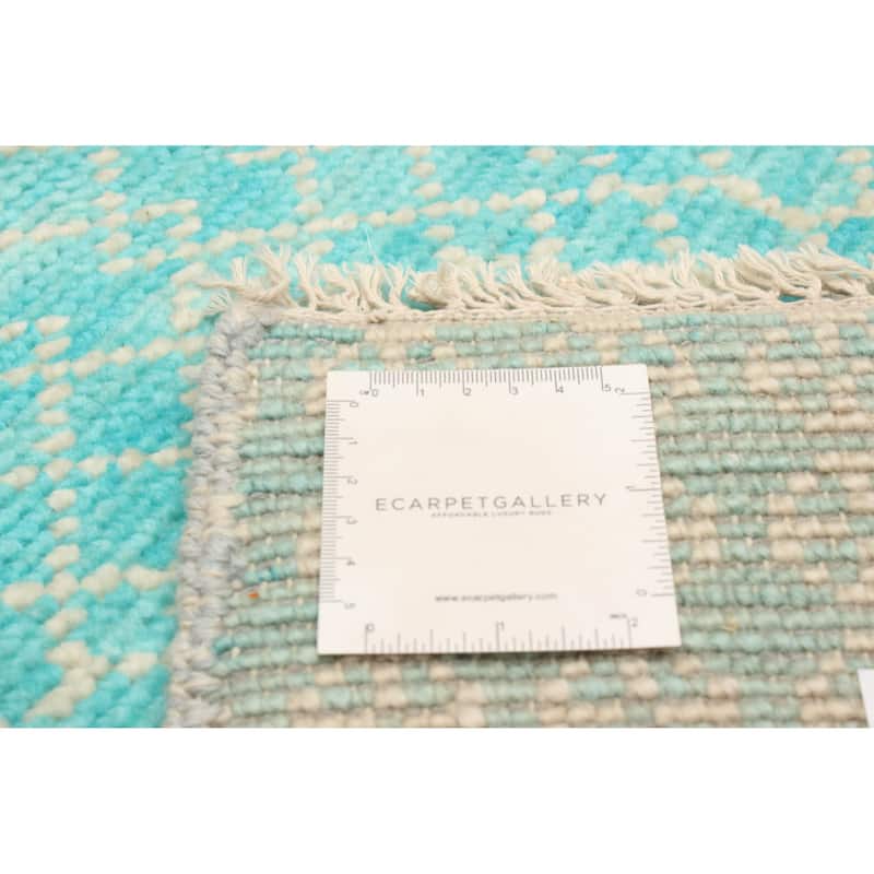 ECARPETGALLERY Hand-knotted Silk Shadow Aqua Wool Rug - 2'6 x 8'0