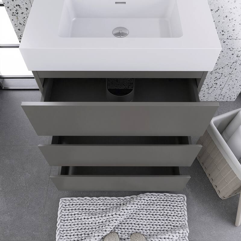 Freestanding Bathroom Vanity with White Solid Surface Top