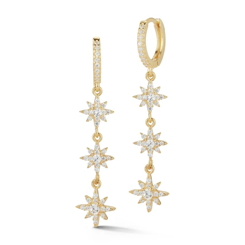 Soleil Sterling Silver Cubic Zirconia Triple Star Drop Earrings - Yellow