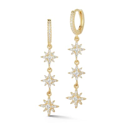 Soleil Sterling Silver Cubic Zirconia Triple Star Drop Earrings