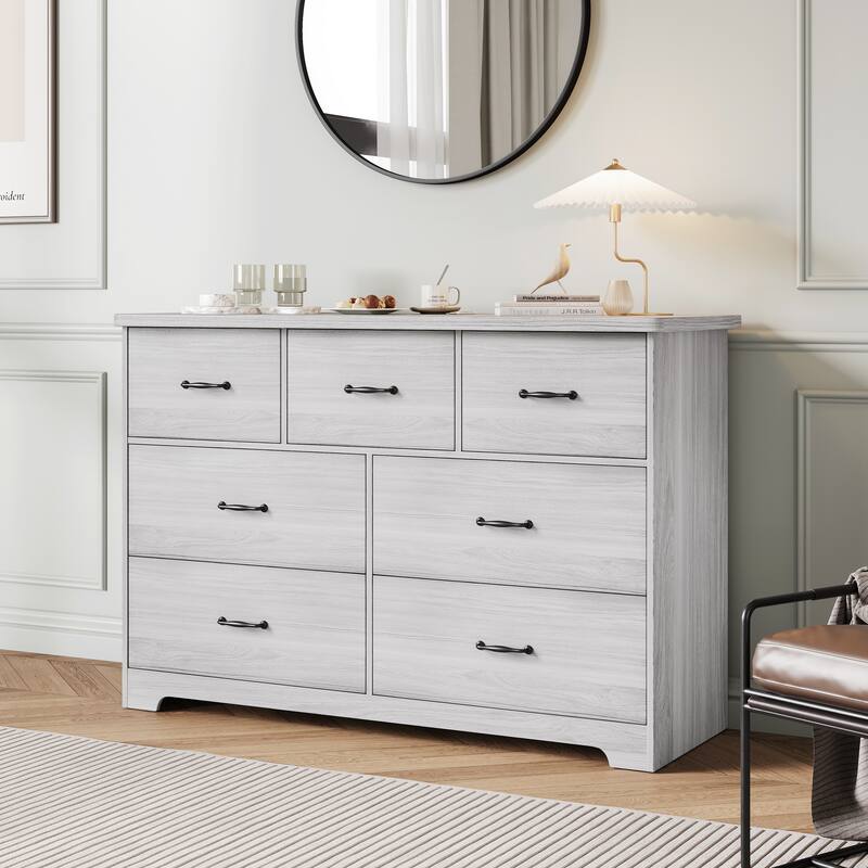 Modern Dresser for Bedroom, 7 Drawer Double Dresser Sideboard - Grey