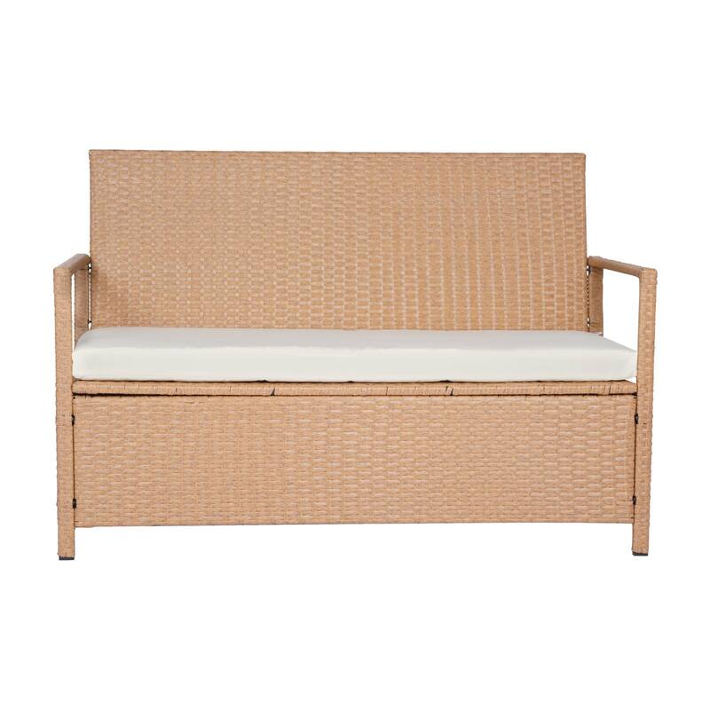 Outdoor Storage Bench PE Rattan 70Gal Deck Box Waterproof Outdoor Seat & Storage - 18 × 44.4 × 10.2 in