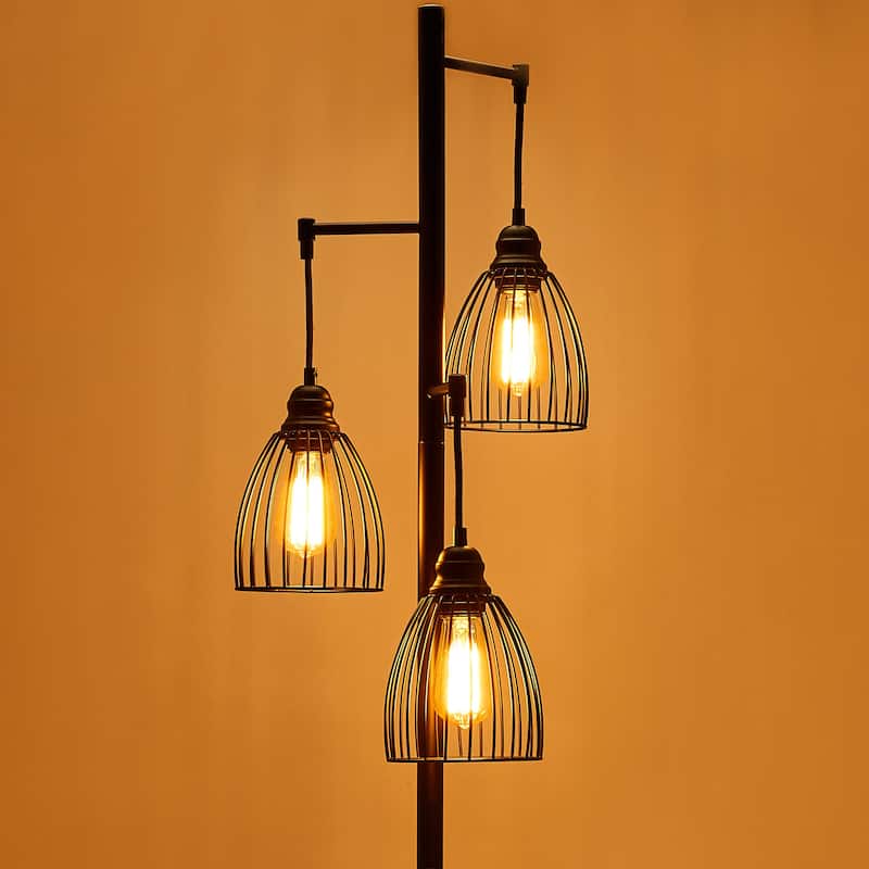 66" 3-Light Industrial Floor Lamp with 3 Bulbs Included
