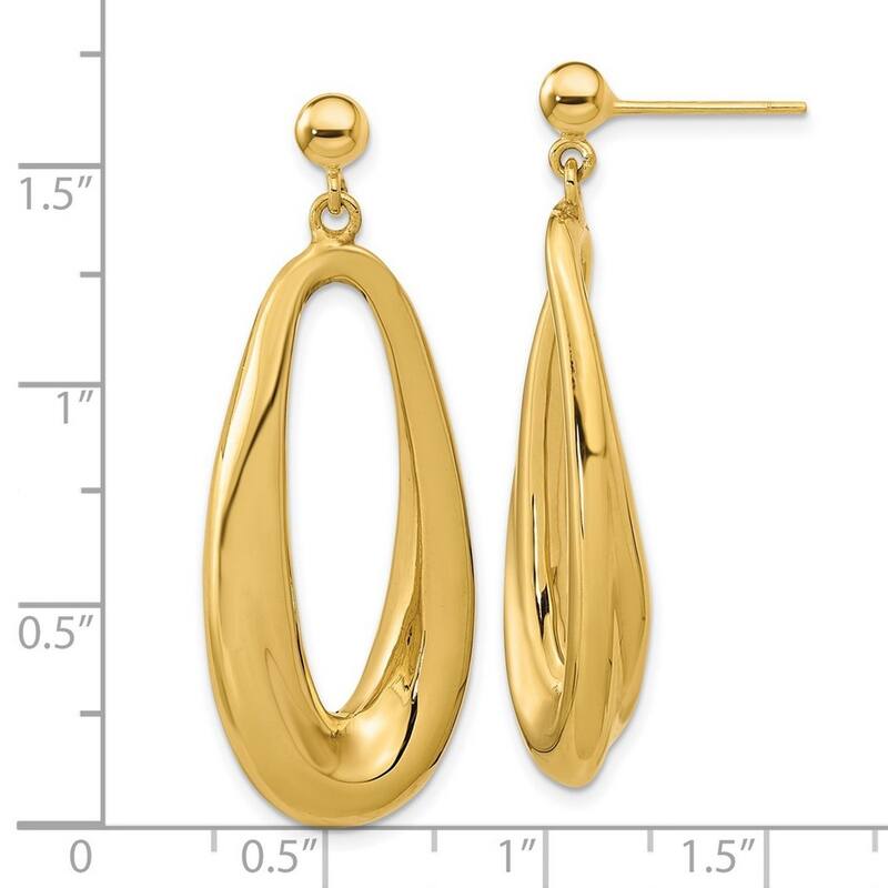 Curata 14k Yellow Gold Polished Oval Long Drop Dangle Earrings 40.4x15.45mm