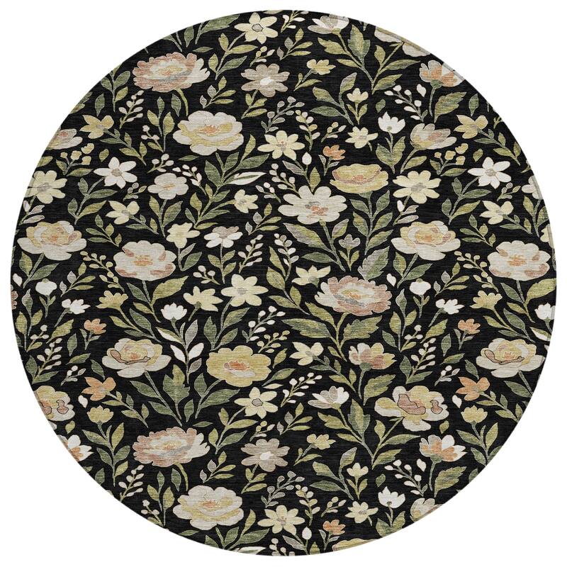 Machine Washable Indoor/ Outdoor Floral Garden Chantille Rug