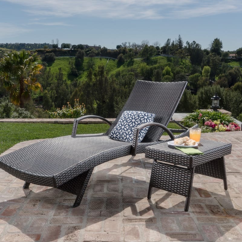 Toscana Outdoor 2-piece Wicker Armed Chaise Lounge Set by Christopher Knight Home - Gray