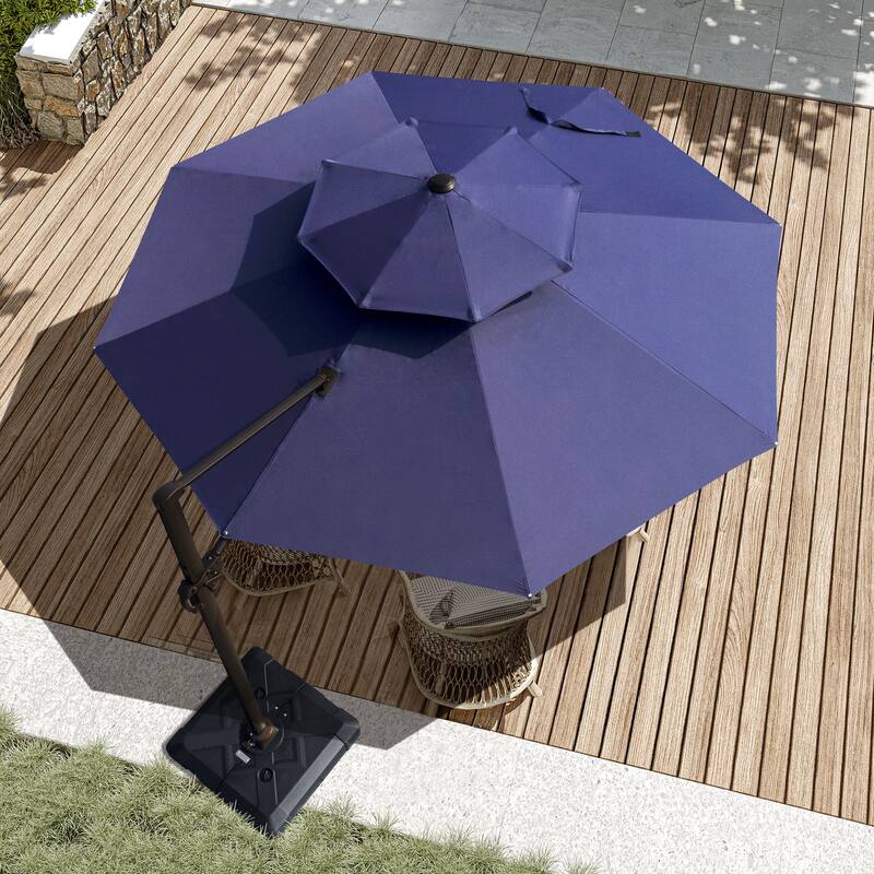 Outdoor Round Double Top Patio Cantilever Umbrella, Base Not Included - NAVY BLUE