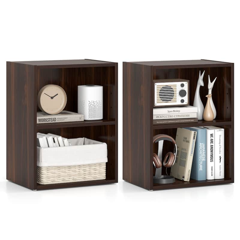 Gymax 2PCS 2-Cube Bookcase Cube Storage Organizer w/ Adjustable Walnut - 17''x11.5''x21.5'' - Walnut - 17''x11.5''x21.5''