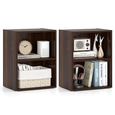 Gymax 2PCS 2-Cube Bookcase Cube Storage Organizer w/ Adjustable Walnut - 17''x11.5''x21.5''