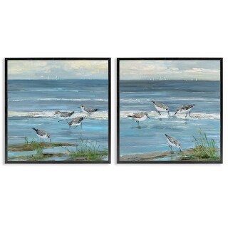 Stupell Beach Shore with Sandpipers & Grasses Framed Giclee Art Design ...