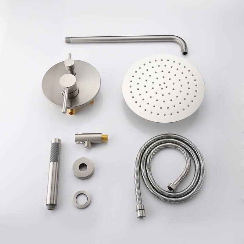 Proox Shower Faucet Set Wall Mounted Shower Trim Kit with 10" Roud Rain Shower head and Handheld Shower Head Set Valved Included