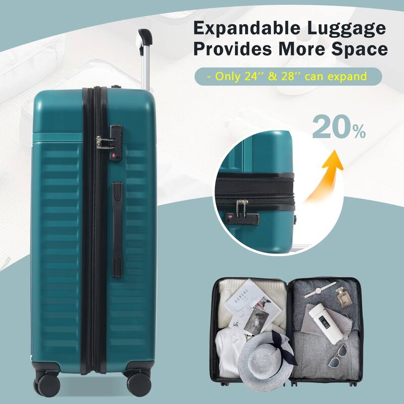 5-Piece Modern Hard-Shell Luggage Expandable Luggage with Spinner Wheels and TSA Lock, for Boarding Travel, Dark Green